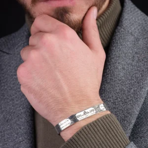 Kuf-i Hat Yazılı Gümüş Kelepçe Gümüş Bileklik