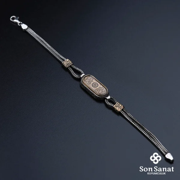 Ayetel Kürsi Gravür Gümüş Oval Gümüş Bileklik