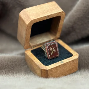 Kırmızı Akik Hasbinallah Gümüş Erkek Yüzük