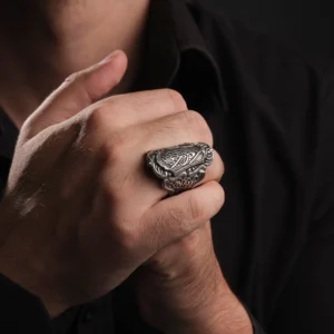 La Galibe İşlemeli Zihgir Gümüş Erkek Yüzük