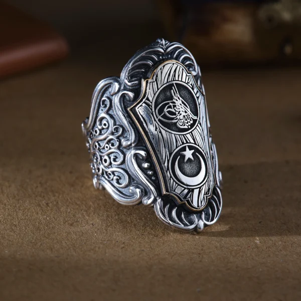 Osmanlı Tuğrası Ay yıldız Zihgir Gümüş Erkek Yüzük