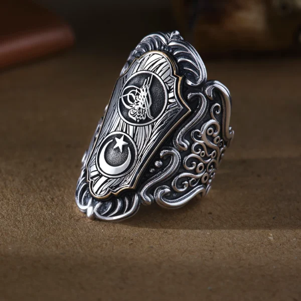 Osmanlı Tuğrası Ay yıldız Zihgir Gümüş Erkek Yüzük