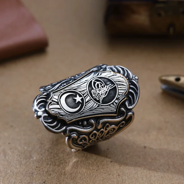 Osmanlı Tuğrası Ay yıldız Zihgir Gümüş Erkek Yüzük