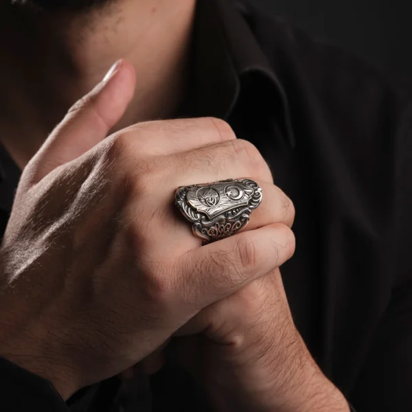 Osmanlı Tuğrası Ay yıldız Zihgir Gümüş Erkek Yüzük