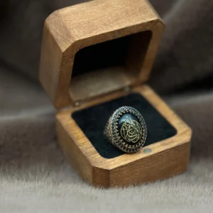 Akik Taşlı Kelime-i Tevhit Gümüş Erkek Yüzük