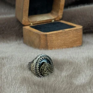 Akik Taşlı Kelime-i Tevhit Gümüş Erkek Yüzük