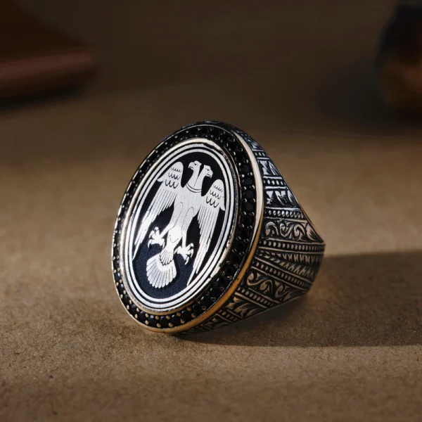 Gravür Göverseli Kartal Gümüş Erkek Yüzük