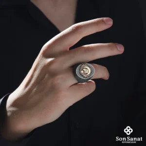 Oval Siyah Ayyıldız Kurt Gümüş Yüzük