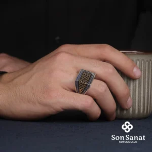 Safir Cam Kırığı Gümüş Yüzük