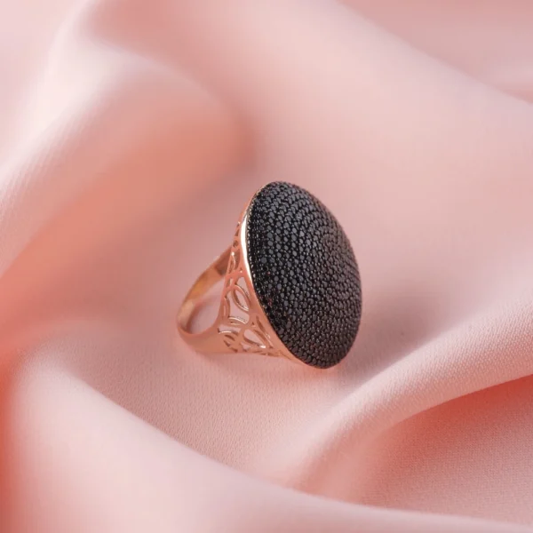 Siyah Oniks Taşlı Yuvarlak Kadın Gümüş Yüzük