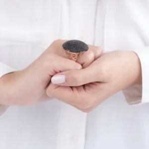 Siyah Oniks Taşlı Yuvarlak Kadın Gümüş Yüzük