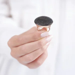 Siyah Oniks Taşlı Yuvarlak Kadın Gümüş Yüzük