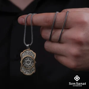 Süleyman Mührü Gravür Gümüş Madalyon Kolye