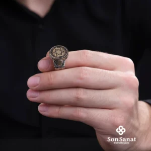 Yuvarlak Otantik Süleyman Mührü Gümüş Yüzük