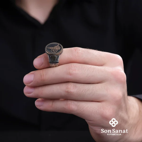 Yuvarlak Otantik Tuğra Gümüş Yüzük