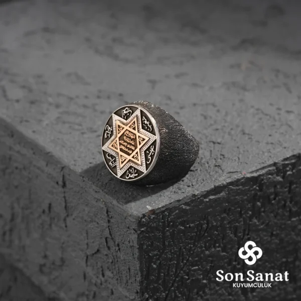 Yuvarlak Süleyman Mührü Sarı Gümüş Yüzük