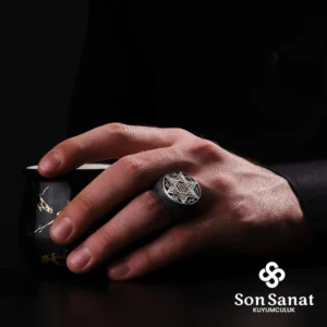 Yuvarlak Süleyman Mührü Sarı Gümüş Yüzük