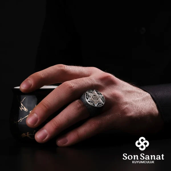 Yuvarlak Süleyman Mührü Sarı Gümüş Yüzük