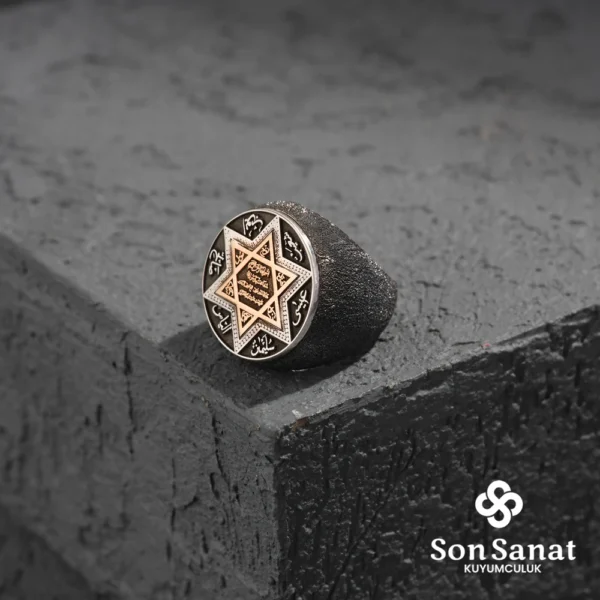 Yuvarlak Süleyman Mührü Sarı Gümüş Yüzük
