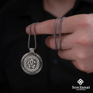 Yuvarlak Çift Taraflı Dönmeli Gümüş Madalyon Kolye