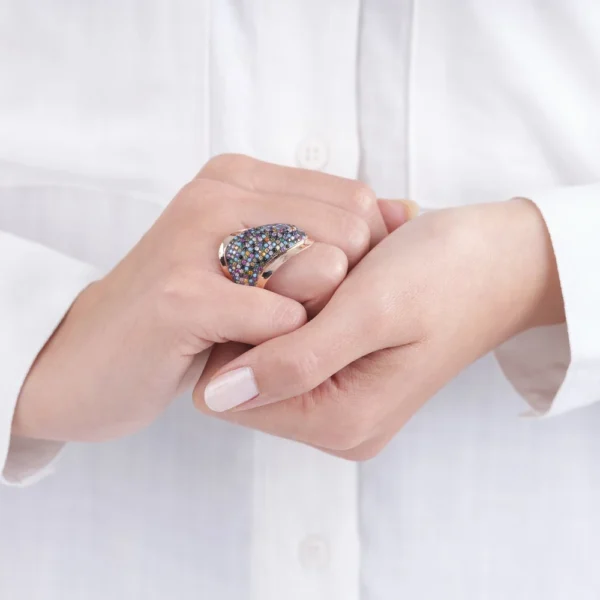 Zirkon Taşlı Gökkuşağı Es Kadın Gümüş Yüzük