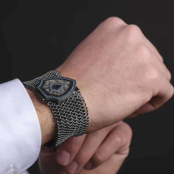 Zırh Örgü Kalkan Gümüş Bİleklik