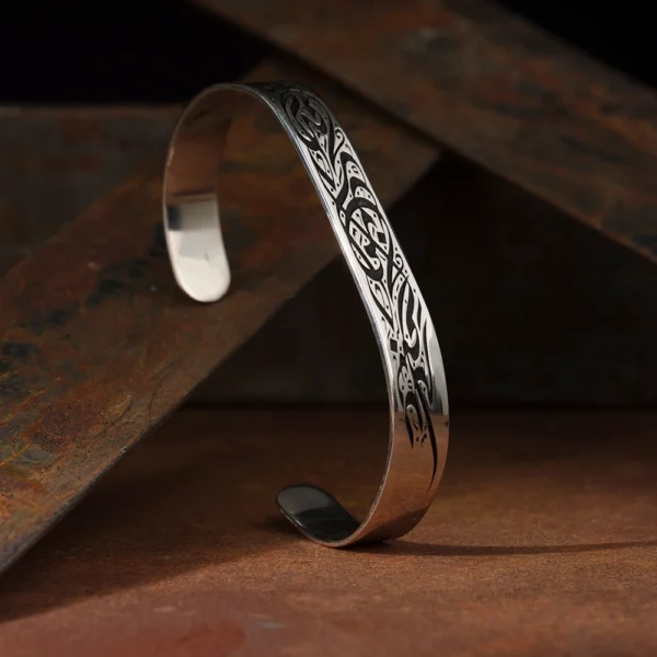 Besmele Kelepçe Gümüş Bileklik