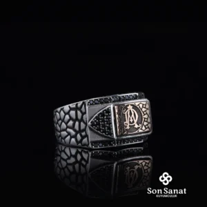 İtalik Cam Kırığı Harfli Gümüş Yüzük