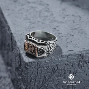 İtalik Cam Kırığı Harfli Gümüş Yüzük