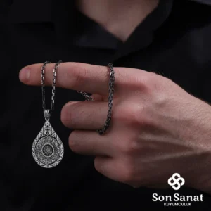 Damla Nazar Ayeti Gümüş Madalyon Kolye