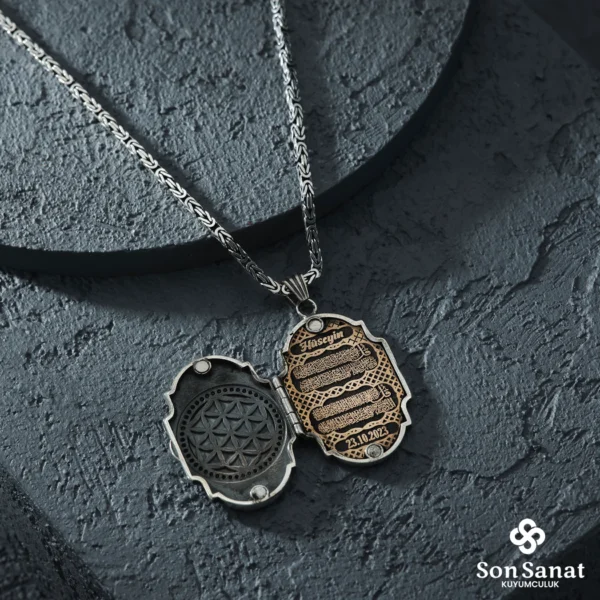 Kapaklı Ayeteli Kürsü Nas Felak Kapaklı Madalyon Kolye
