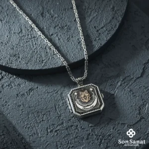 Kare Kapaklı Kartal Kurt Madalyon Kolye
