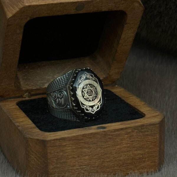 Kehribar Hz Süleyman Mührü Gümüş Erkek Yüzük