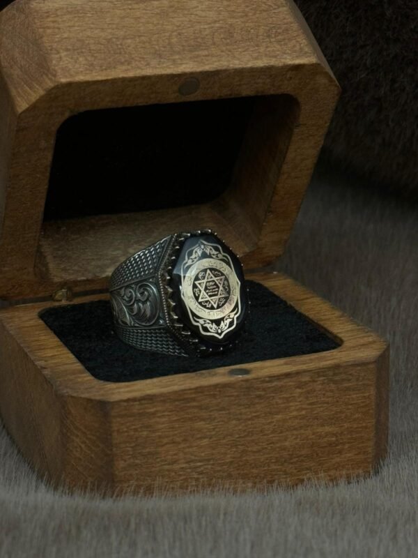 Kehribar Hz Süleyman Mührü Gümüş Erkek Yüzük