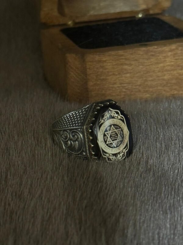 Kehribar Hz Süleyman Mührü Gümüş Erkek Yüzük