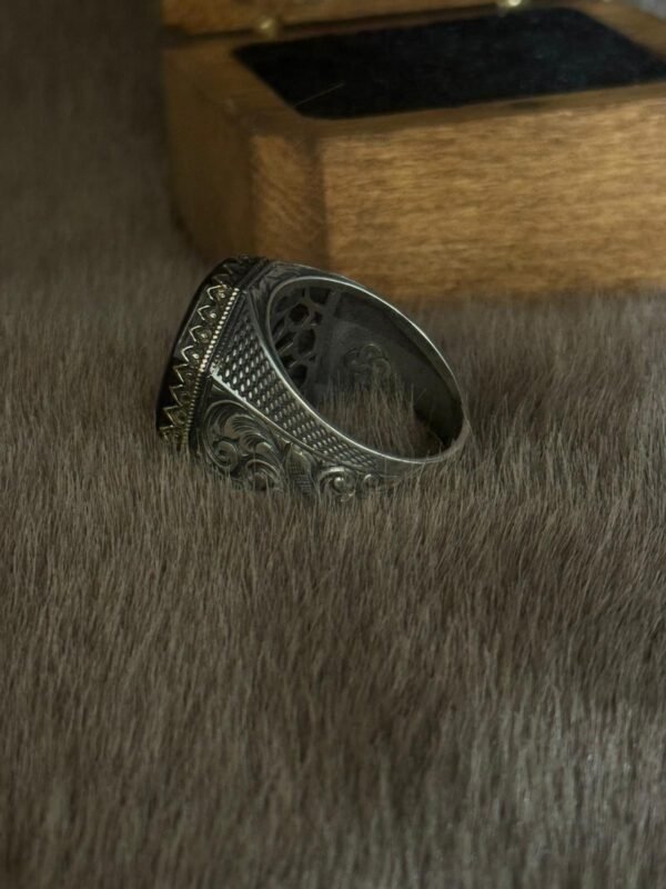 Kehribar Hz Süleyman Mührü Gümüş Erkek Yüzük