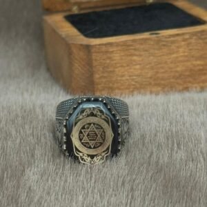 Kehribar Hz Süleyman Mührü Gümüş Erkek Yüzük