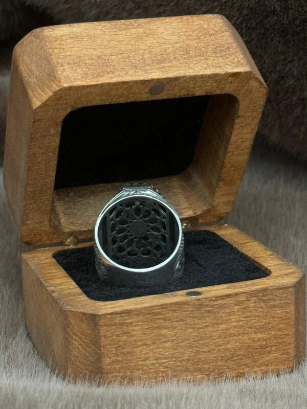 Kehribar Hz Süleyman Mührü Gümüş Erkek Yüzük