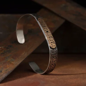 Gravür Motifli Kelepçe Gümüş Bileklik