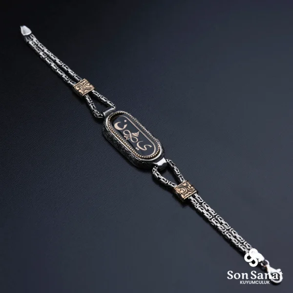 Gravür Oval Kral Zincirli Gümüş Bileklik