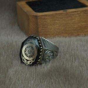 Kehribar Hz Süleyman Mührü Gümüş Erkek Yüzük