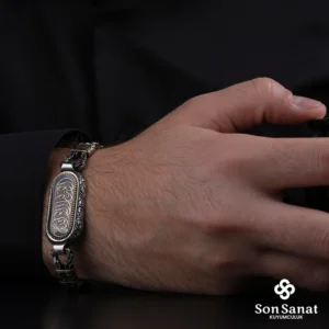 Gravür La Galibe İllallah Gümüş Bileklik