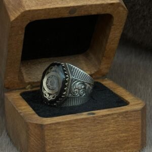 Kehribar Hz Süleyman Mührü Gümüş Erkek Yüzük