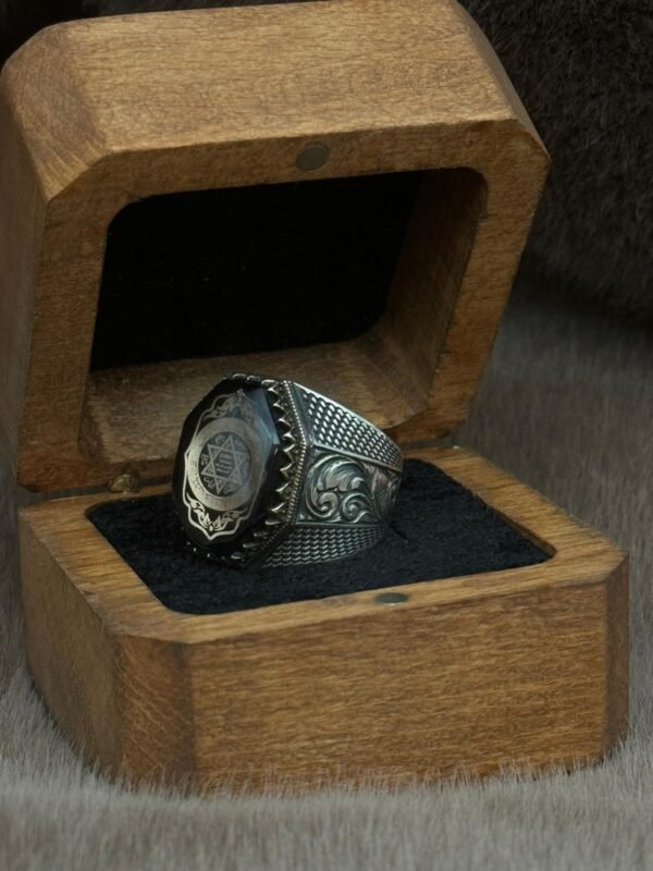 Kehribar Hz Süleyman Mührü Gümüş Erkek Yüzük