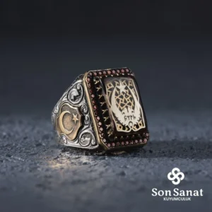 Kare Ayyıldız Erkek Gümüş Yüzük