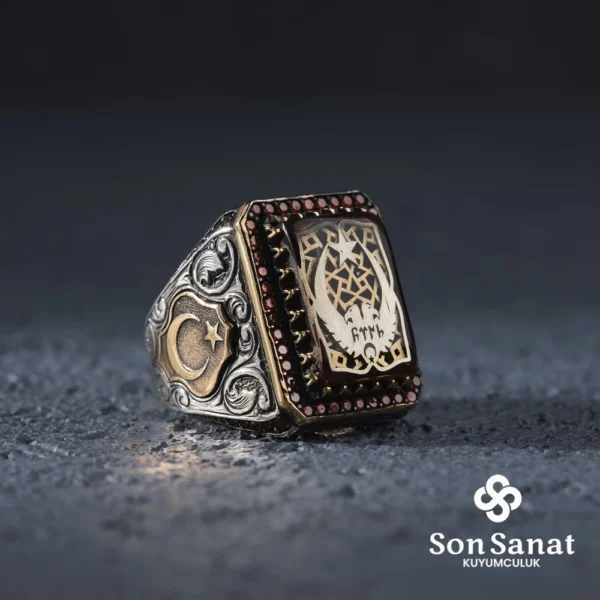 Kare Ayyıldız Erkek Gümüş Yüzük