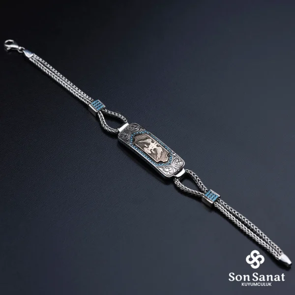 Kare Gravür Gümüş Kartal Bileklik