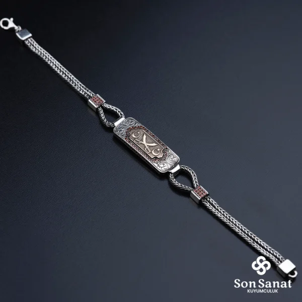 Kare Gravür Gümüş Kılıç Bileklik
