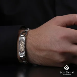 Kare Gravür Gümüş Kılıç Bileklik