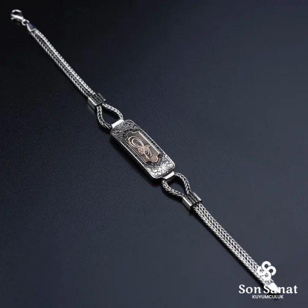Kare Gravür Gümüş Tuğra Bileklik